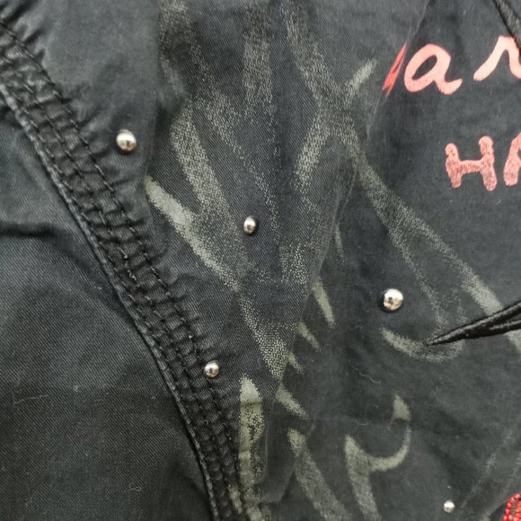 Harley Davidson Black Button Down Shirt Rhinestones Embroidered Red Rose - Picture 12 of 13